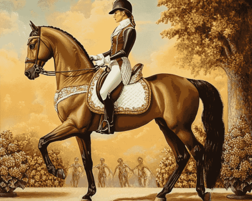 Vintage Dressage Horse Rider Diamond Painting