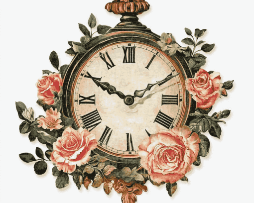 Vintage Floral Clock Diamond Painting