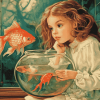 Vintage Goldfish with Little Girl Diamond Painting