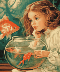 Vintage Goldfish with Little Girl Diamond Painting