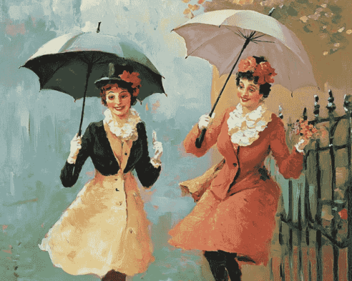 Vintage Ladies with Umbrellas Diamond Painting