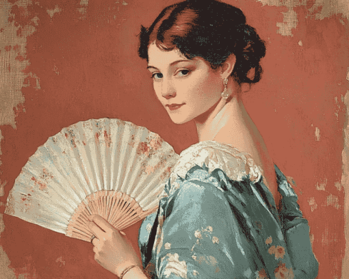 Vintage Lady Hand Fan Diamond Painting