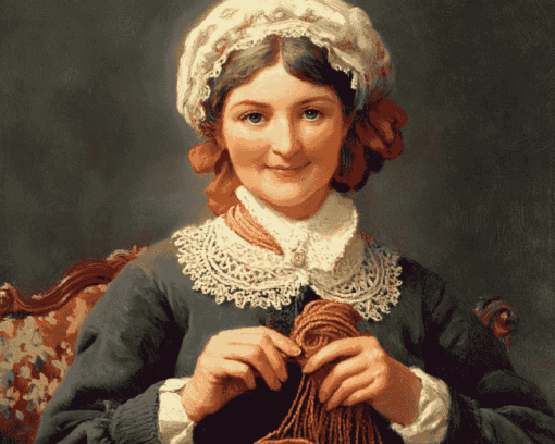 Vintage Lady Knitting Diamond Painting