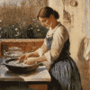 Vintage Lady Washing Dishes Diamond Painting