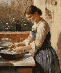 Vintage Lady Washing Dishes Diamond Painting