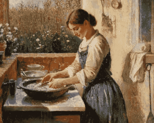 Vintage Lady Washing Dishes Diamond Painting