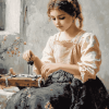 Vintage Sewing Girl Diamond Painting