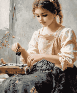 Vintage Sewing Girl Diamond Painting