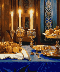 Vintage Shabbat Candles Diamond Painting