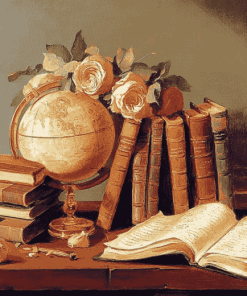 Vintage Still Life with Books and Globe Diamond Painting