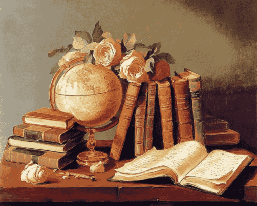 Vintage Still Life with Books and Globe Diamond Painting