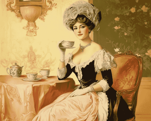 Vintage Woman Tea Time Diamond Painting