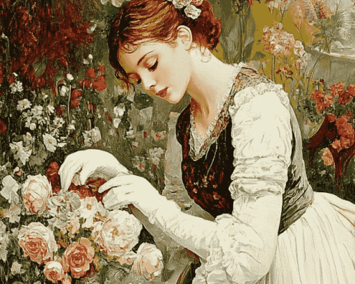 Vintage Woman With Flowers Diamond Painting