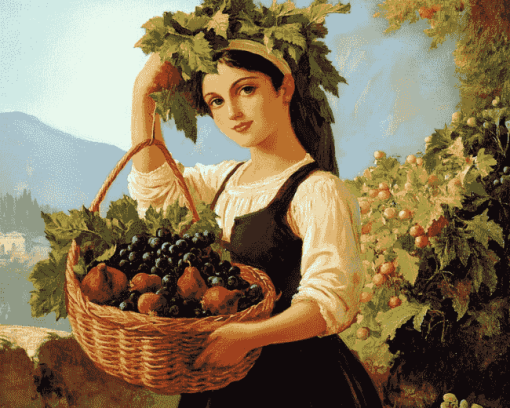 Vintage Woman with Fruit Basket Diamond Painting