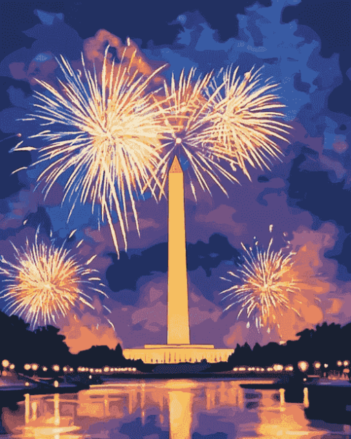 Washington Monument Fireworks Display Diamond Painting