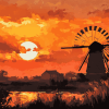 Western Windmill Sunset Diamond Painting