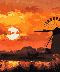 Western Windmill Sunset Diamond Painting