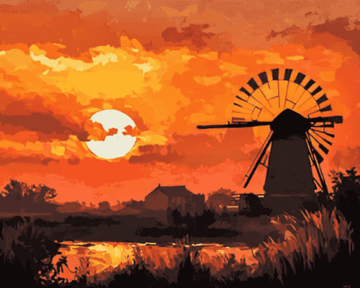 Western Windmill Sunset Diamond Painting