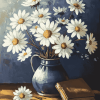 White Daisy Vase Blossoms Diamond Painting