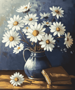 White Daisy Vase Blossoms Diamond Painting