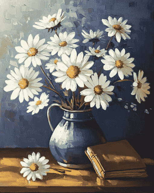 White Daisy Vase Blossoms Diamond Painting