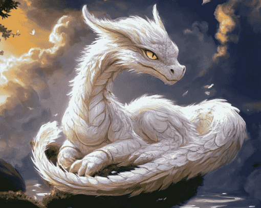 White Falcor Fantasy Diamond Painting