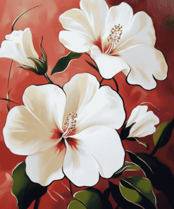 White Hibiscus Blossoms Diamond Painting