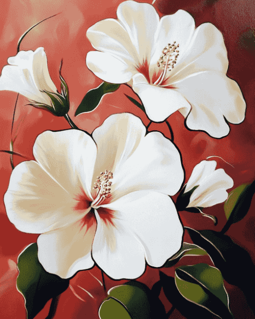 White Hibiscus Blossoms Diamond Painting