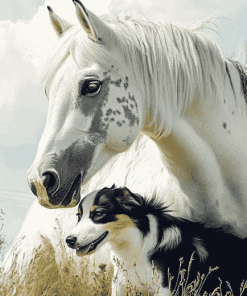 White Horse and Mini Aussie Friendship Diamond Painting