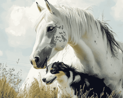 White Horse and Mini Aussie Friendship Diamond Painting