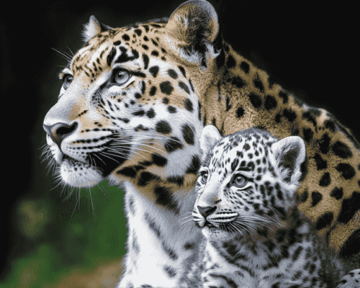 White Leopard and Baby Wildlife Diamond Painting