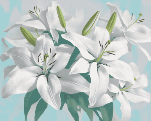 White Lily Blossoms Diamond Painting