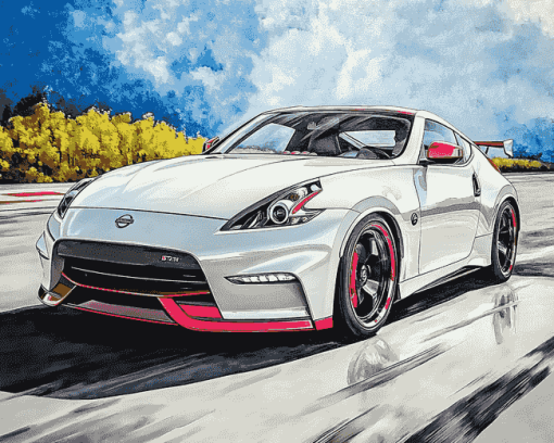 White Nissan 370 Z Car Diamond Painting