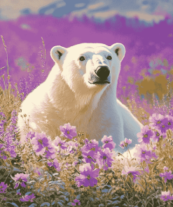 White Polar Bear Flowers Diamond Painting