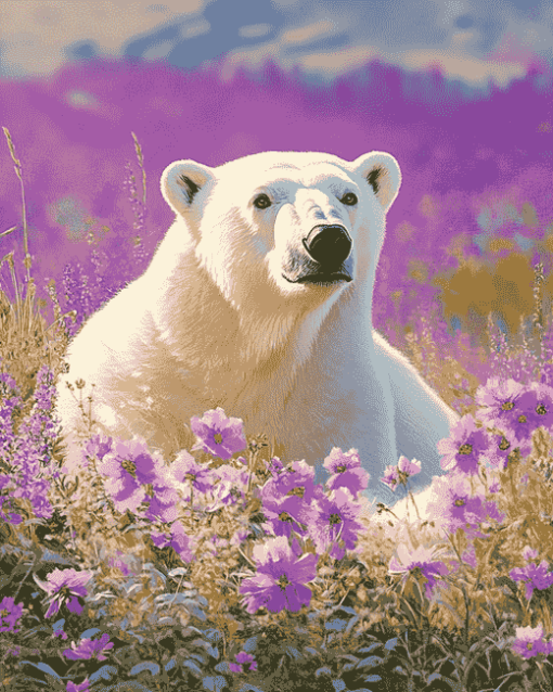 White Polar Bear Flowers Diamond Painting