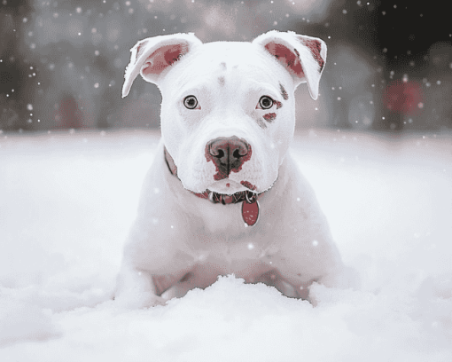 White Staffy in Winter Diamond Painting