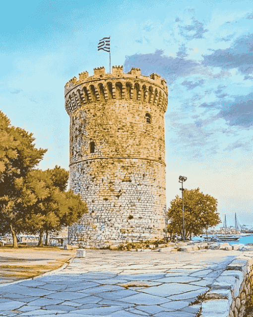 White Tower Thessaloniki Landmark Diamond Painting