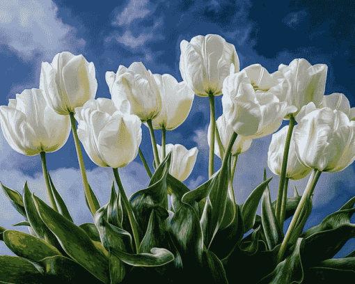 White Tulips Blossom Diamond Painting