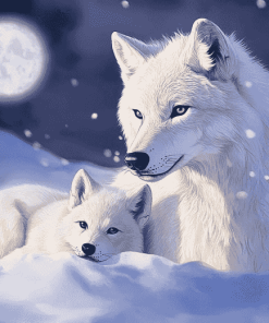 White Wolf Winter Scene Diamond Painting