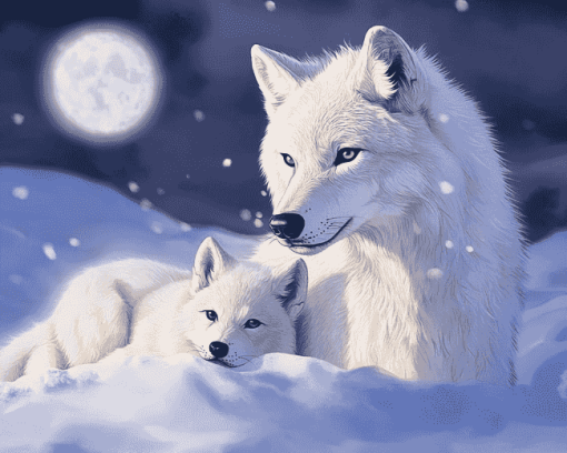 White Wolf Winter Scene Diamond Painting