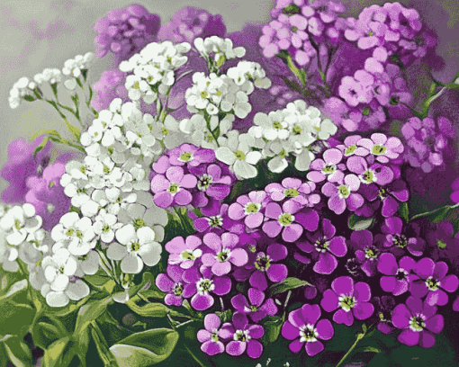 White and Purple Alyssum Blossoms Diamond Painting