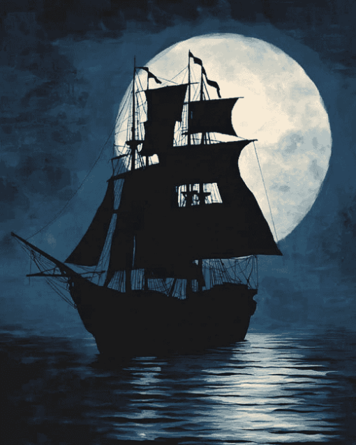 Whydah Ship Moonlit Silhouette Diamond Painting