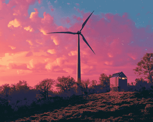 Wind Turbine Landscape Diamond Painting