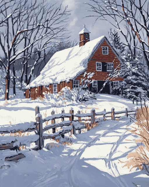 Winter Barn Landscapes Diamond Painting