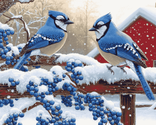 Winter Blue Jays Diamond Painting