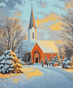 Winter Church Scene Diamond Painting