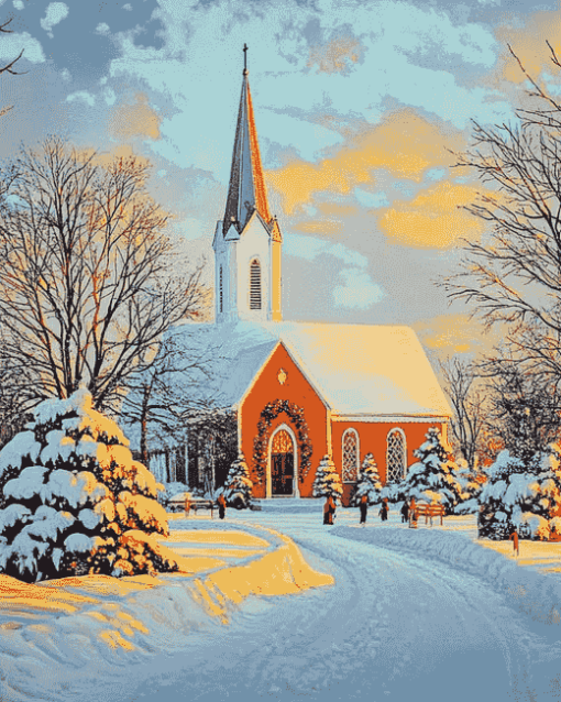 Winter Church Scene Diamond Painting