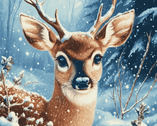 Winter Fawn in Snow Diamond Painting