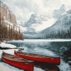 Winter Red Canoe in Canadian Landscapes Diamond Painting