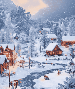 Winter Snowy Village Diamond Painting